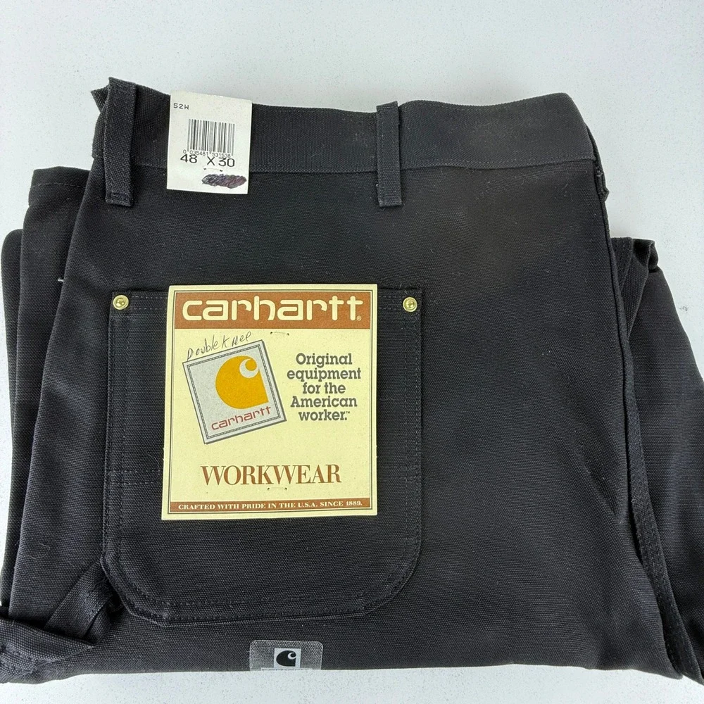 Carhartt B01 BLK 52W Double Front Work‎ Dungaree Pants Black 48x30 USA NWT